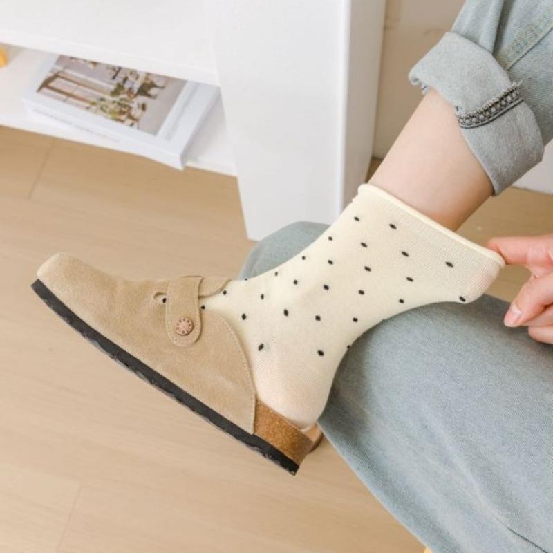Trendy Rolled-up Polka Dot Mid-calf Socks, Summer Thin Student Girlish Pile Socks, Mid-calf Women's Socks