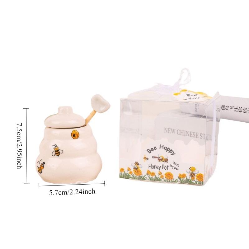 Creative Wedding Gift Set  Cute Cartoon Ceramic Sealing Jars for Honey and Seasonings with Airtight Lids and Decorative Patterns