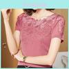 Sommer-T-Shirt mit Spitzenbesatz und kurzen Ärmeln mit Stickereien für elegante Frauen