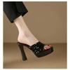 Transparent Platform Crystal Sandals 2025 Summer New Sequin Women Shoes Mules Peep Toe High Heels 11CM Thin High Heeled Slippers