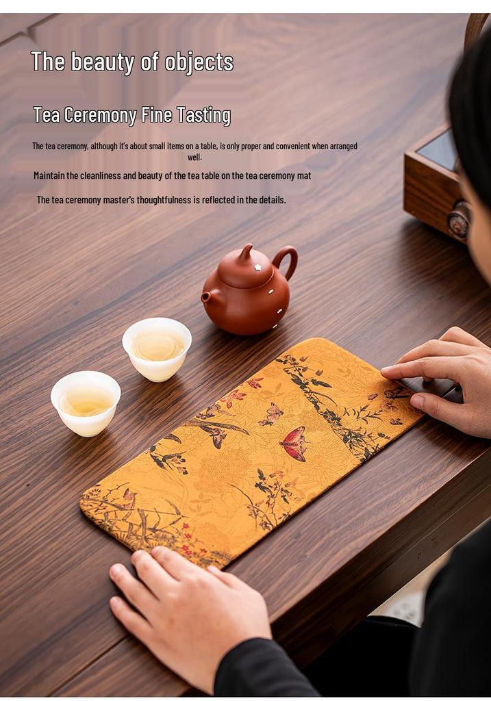Xiangyunsha Chinese Zen Double-Sided Waterproof Tea Mat - Thickened Tablecloth for Dry Brew