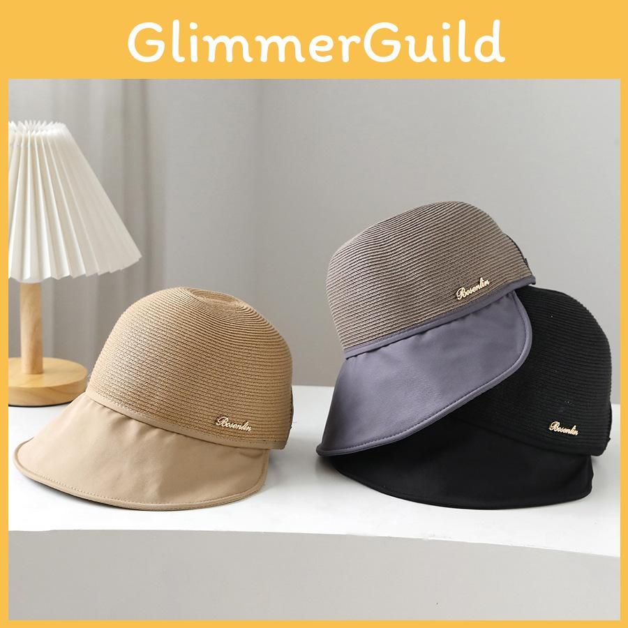 Damen Sommer Outdoor Freizeit Patchwork Stroh Entenschnabel Sonnenhut Sonnenschutzhut UV Schutz