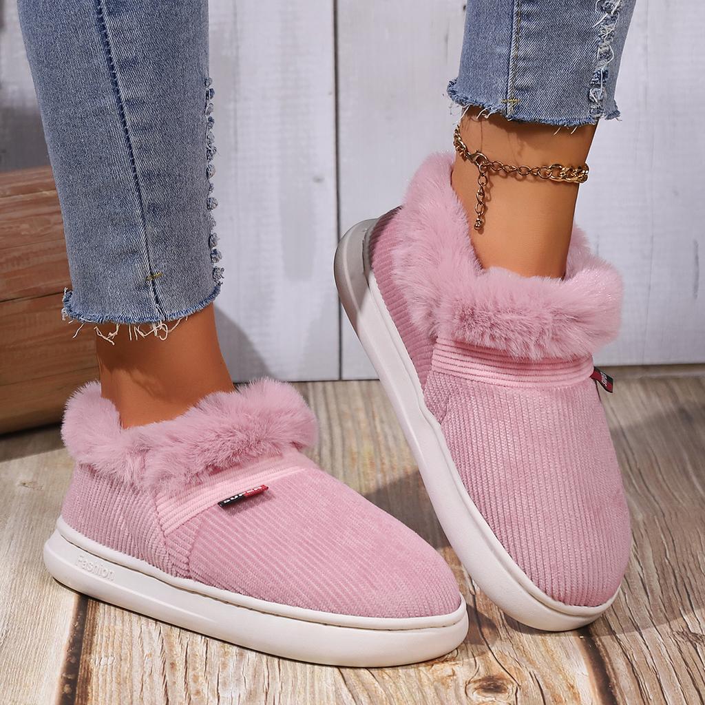 Plush-Lined Corduroy Slippers for Couples Cozy Winter Home Footwear with Soft Sole Shoes