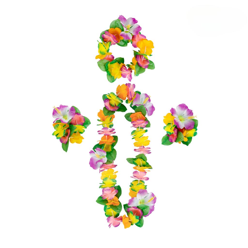 12 Color Petal Necklace Headband Bracelet Set of Four Festive Event Dressing Accessories Party Hawaiian Flower Ring