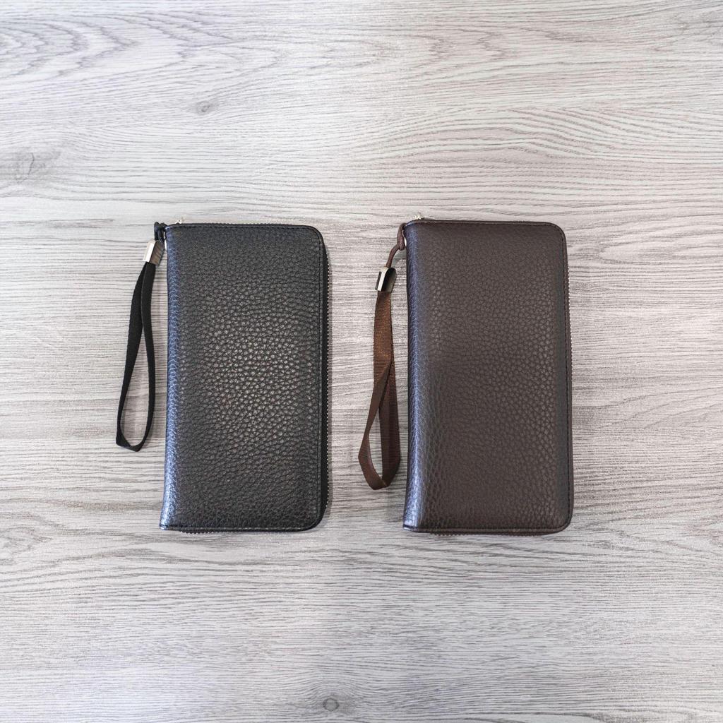Men's Large Leather Clutch Wallet with Zip-Around Closure and Multi-Card Slots