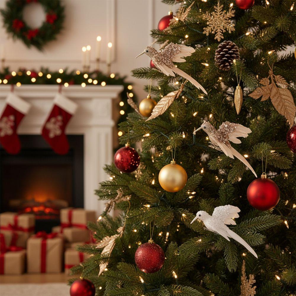 2pcs Beautiful Christmas Foam Bird Glitter Bird Clips Decorations  Wedding Decoration