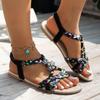 Ethnic style Large Size Beach Sandals Women Summer  Round Head Comfort Fish Mouth  Shoes Anti-slip Rubber Sole Flats