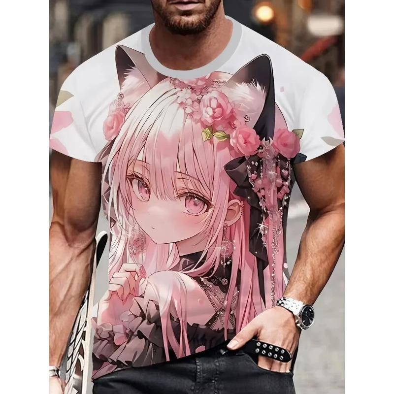 Men's T-Shirt Anime Samurai Girl 3D Print T Shirt Fashion Men Women Loose Casual Top Japanese Korean Style Street Trend Tee
