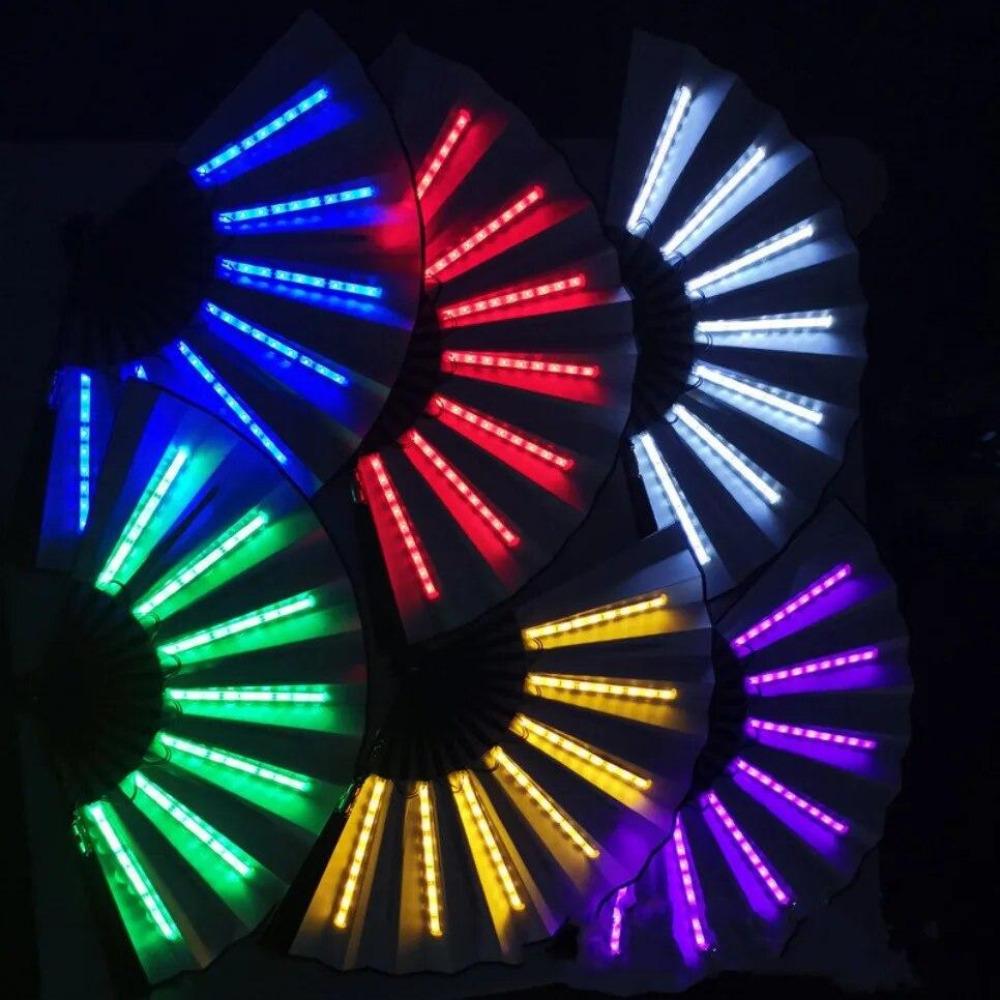 Neon Leuchtender Bar Faltfächer Tanzaufführung Leuchtende LED-Fächer Leuchtender Kung Fu Chinesischer Bambusfächer Konzertstützrequisiten