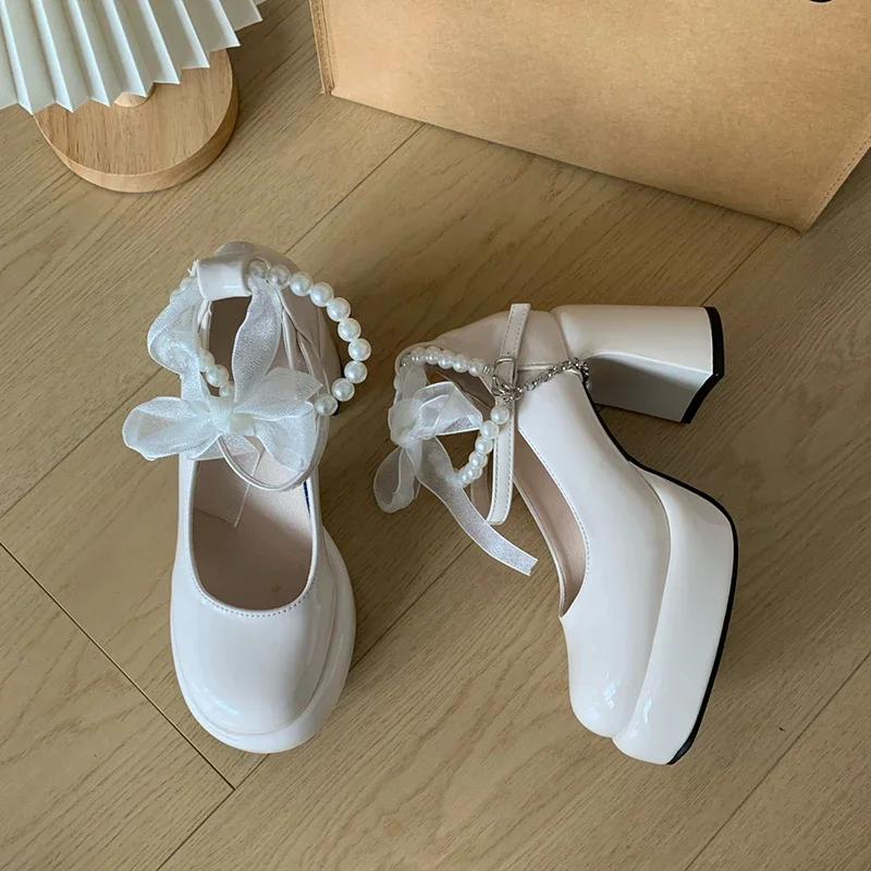 

Дизайнерские женские туфли Мэри Джейн для танцев и вечеринок, модные туфли с перекрестными ремешками и пряжками, новые весенне-осенние свадебные туфли-лодочки 2025 35 бежевый