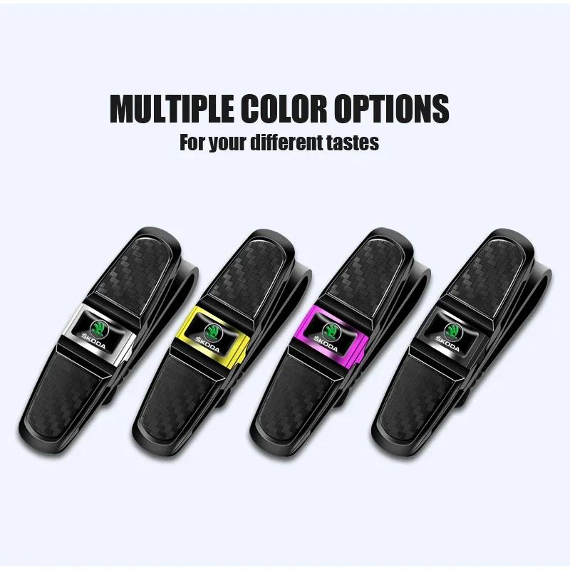 Car Sticker 2025 Hot 1Pcs Car Sun Visor Glasses Clip Ticket Card Storage Clamp For Skoda Fabia Superb Yeti Octavia Rapid Kodiaq