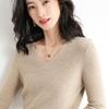 V-neck Knitted Sweater Women's Spring and Autumn Women's Sweater Slim-fitting Solid Color Knitted Long-sleeved Bottoming Versatile Short Top