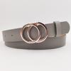 PU Silver Double Round Silver Buckle Belt Girls Jeans Decorative Belt