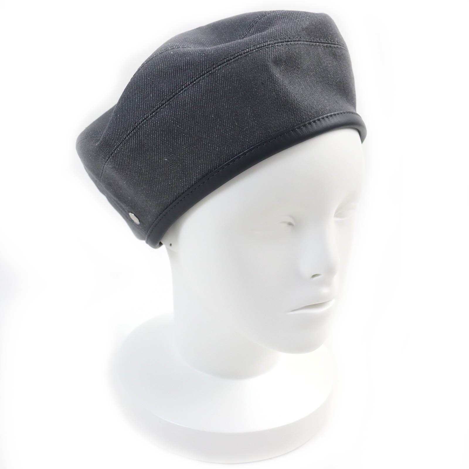 

Pristine HERMES beret Saint Honor Serie button leather trim gray cotton Women 58 Used
