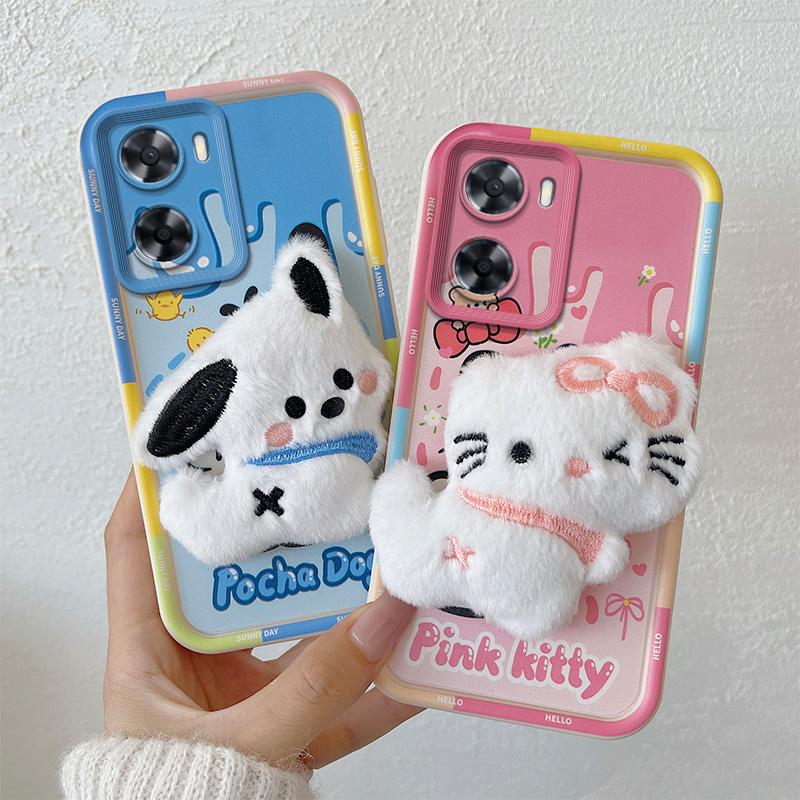 KEYSION Urocze pluszowe etui 3D z kreskówką dla OPPO A57 4G A57 S A77 ze smyczą, silikonowy, wstrząsoodporny pokrowiec na telefon dla Realme Narzo 50 5G