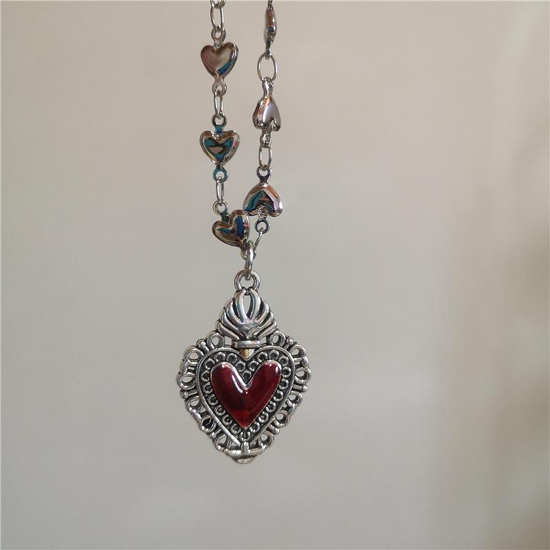 Gothic Rock Black Heart Pendant Love Chain Necklace For Women Men Y2K Personalized Halloween Charm Grunge Jewelry Accessories