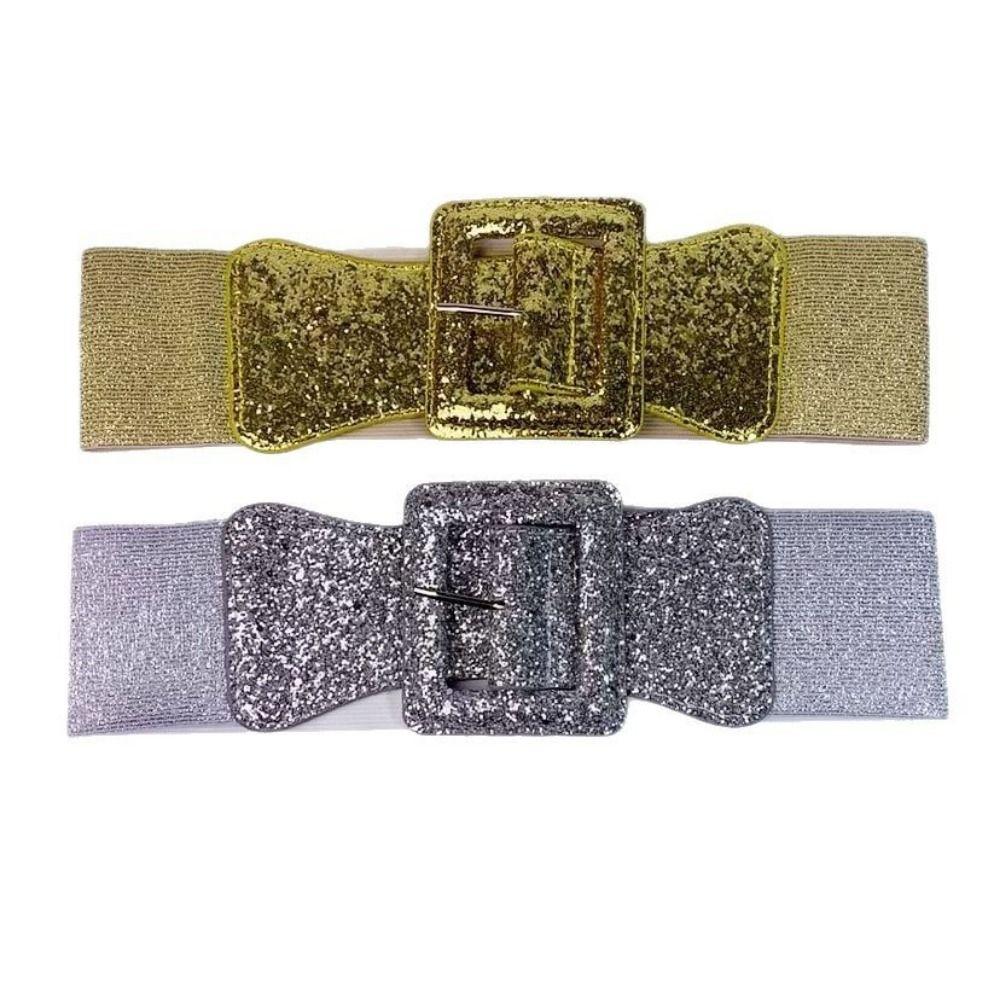 Waist Closure Fashion Wide Waist Belt Vintage Sparkling Wide Waistband Adjustable Blingbling Sequin Elastic Belt Party Club