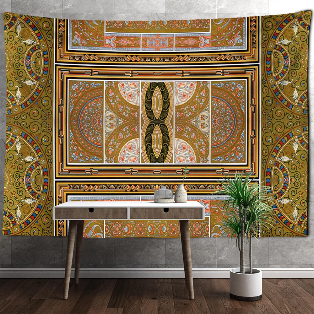 Tapiz de pared con patrón vintage europeo, estilo bohemio, psicodélico, brujería, mandala, arte, fondo, tela, decoración del hogar