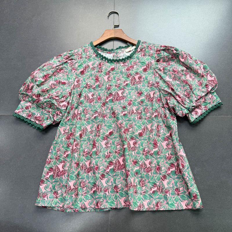 

Series Foreign Trade Order Entr0 Retro Style Print Dress Series Top Green Print Retro/Tops S