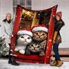 1pc Christmas Cats Outdoor Flannel Blanket Soft All Season Polyester Throw , Perfect for Picnics & Travel , Picnic Accessory