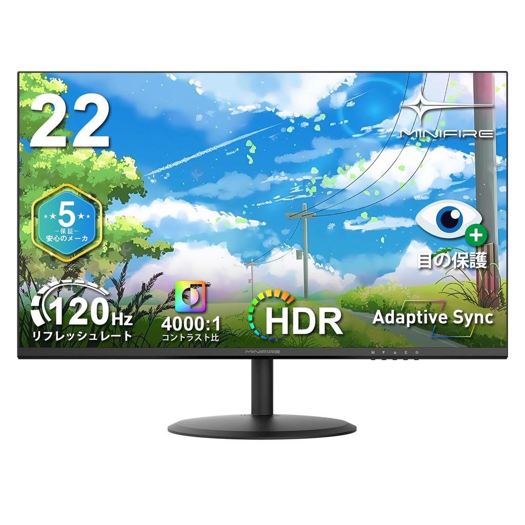 Minifire PC 120Hz Full VESA HDMI Blue Light Adjustable Warranty Cable Included 21.5-inch Monitor, HD, Anti-Glare, Compatible, Frameless, 2, Reduction,