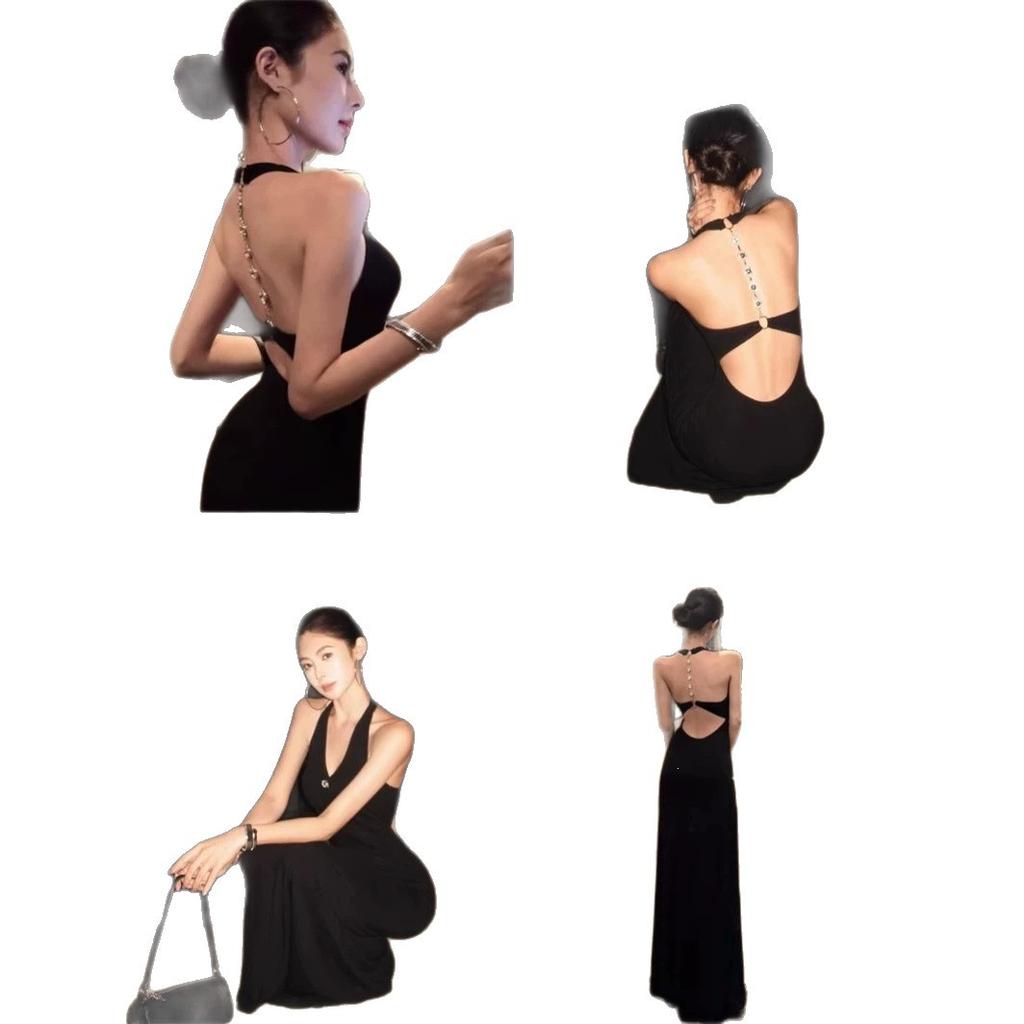 Design halter neck dress female summer royal sister style slim dress long dress black temperament hip skirt