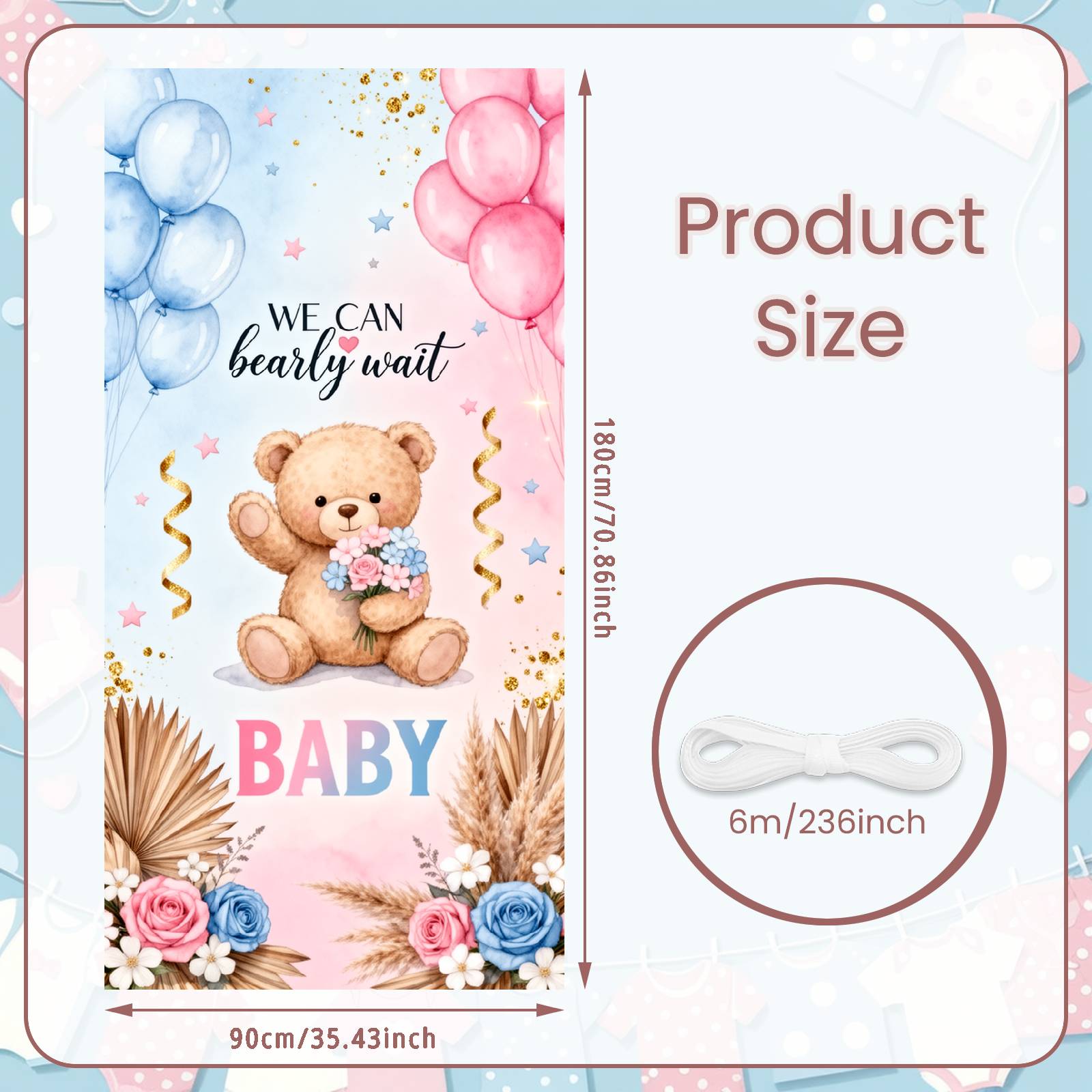 

Shower Banner Watercolor Art Shower Background Party Banner Floral Decoration Teddy Bear Celebration Banner For Indoor
