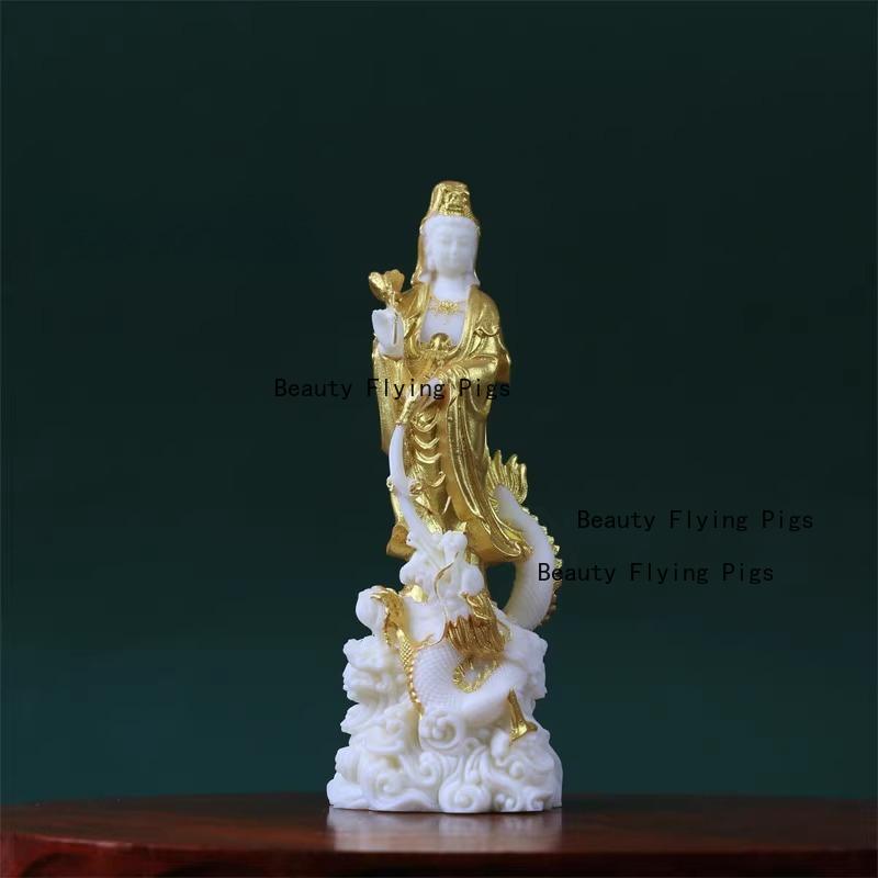 1pc Ivory Fruit Powder Guanyin Ornament Yulong Guanyin Statue Living Room Desktop Decoration Feng Shui Ornaments Home Decoration