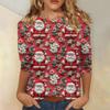 Women's Fashionable Casual Three-Quarter Sleeve Christmas Print Round Neck Top