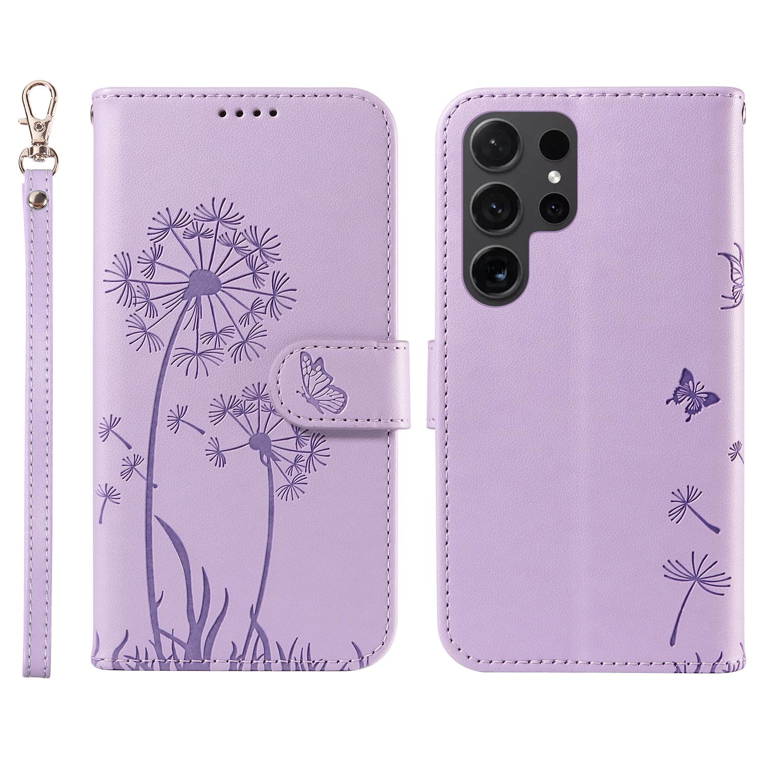 

For Samsung Galaxy S24 Ultra Leather Case Wallet Phone Cover Dandelion Imprint Purple