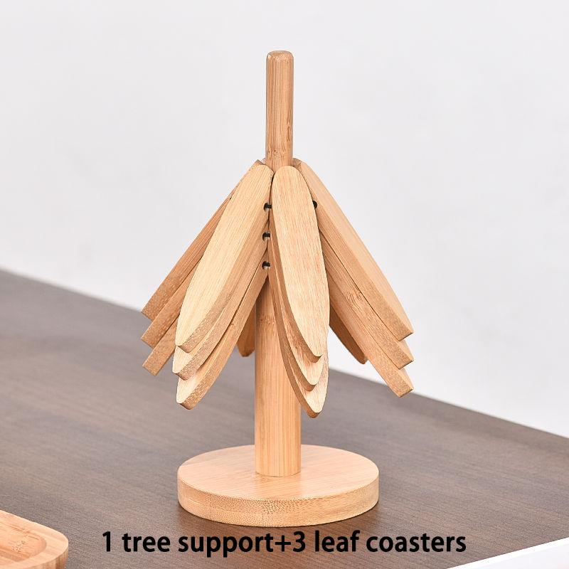 Bamboo Trivet Set And Coasters Heat Resistant Natural Wood Grain Desktop Decoration Pot Holder for Hot Pots Tea Pots.