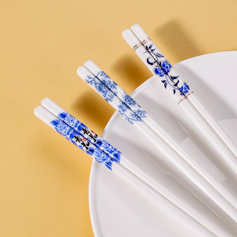 Blaues und Weißes Vögel Keramik Essstäbchen-Set