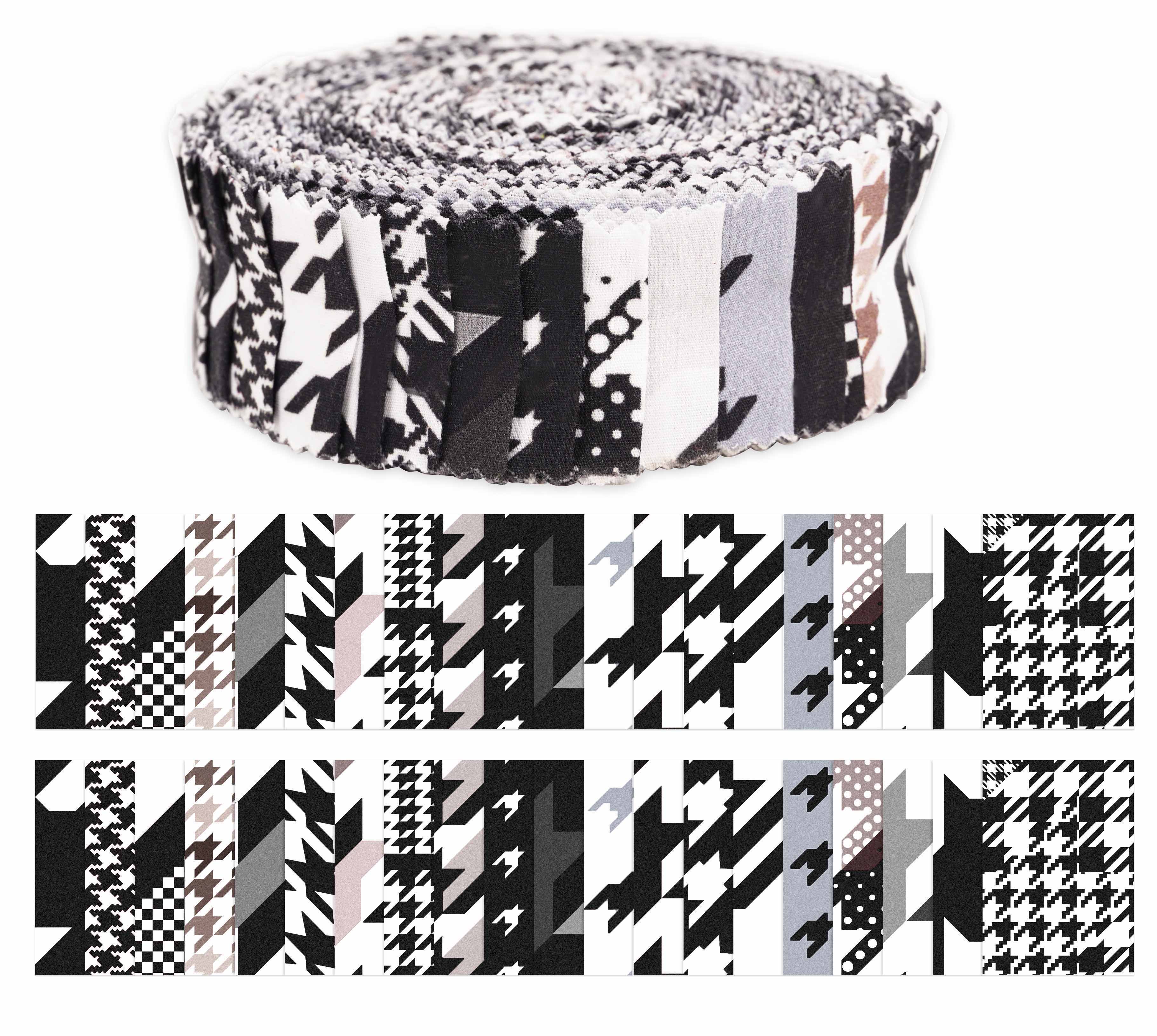 

Soimoi 40Pcs Houndstooth Print Cotton Precut Fabrics For Quilting Craft Strips 2.5x42inches Jelly Roll - White & 1.5x42inches білий
