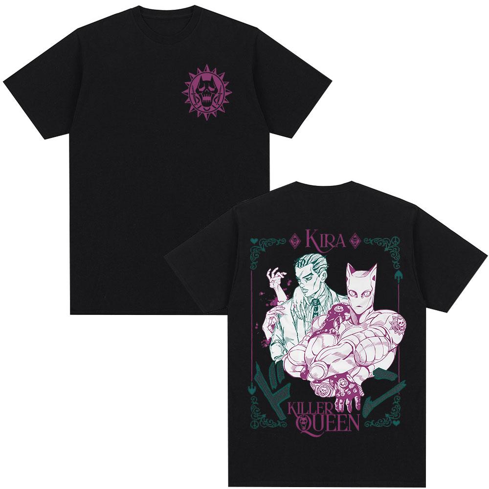 Аниме JoJo s Bizarre Adventure Футболка Кира Йошикаге Killer Queen Манга Футболки Мужские Женские Хлопок Оверсайз Круглый вырез Парные Наряды S