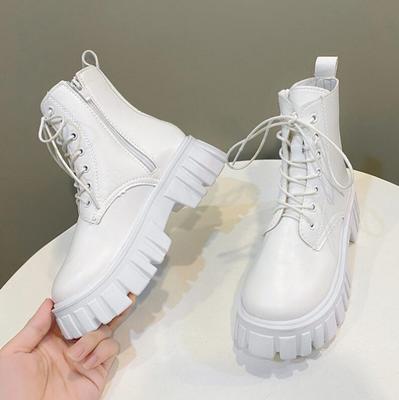 Klobige Plateau Weiße Stiefeletten Damen Herbst Winter PU Leder Stiefeletten Damen Dicke Sohle Motorradstiefel Größe 35-42