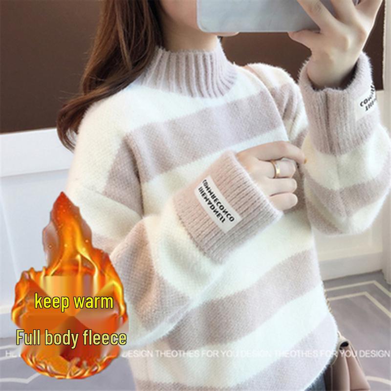 Damen Pullover aus Nerz-Kaschmir-Fleece mit halbem Stehkragen, lockere Passform, Herbst/Winter 2025.