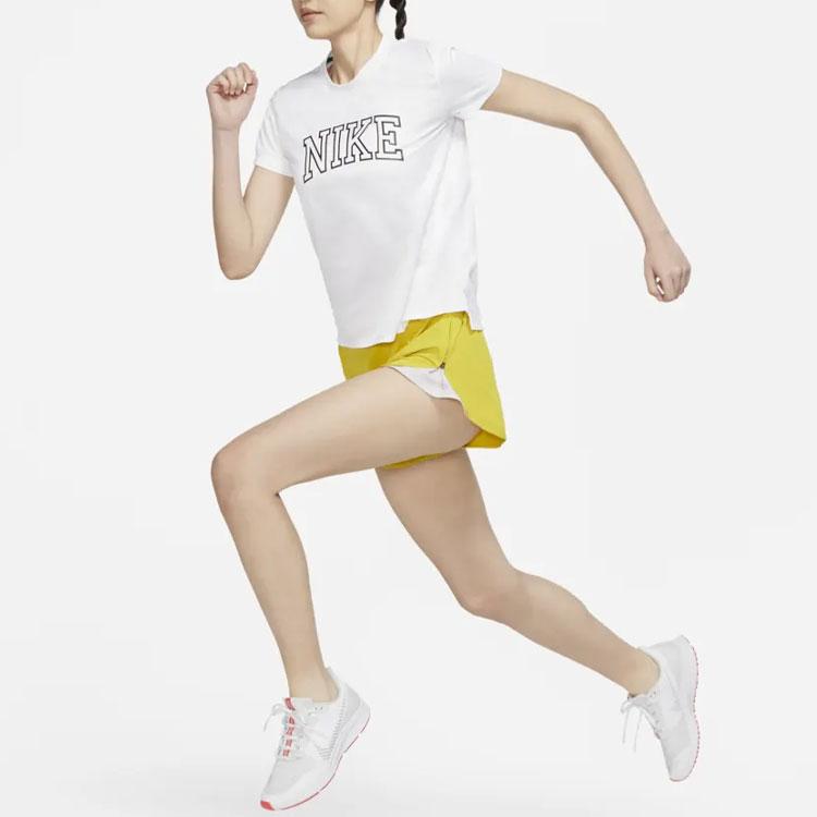 Nike Dri-FIT Solid Logo Print Crew Neck Sports T-Shirt Women Tops White DQ6372-100