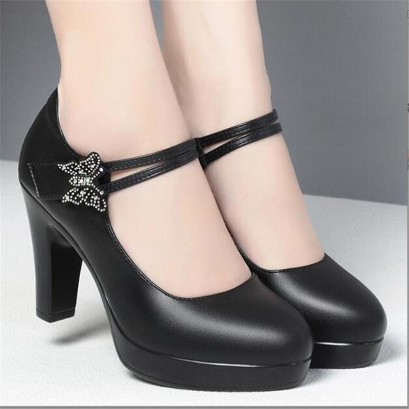 Fashion High Heel Ankle Strap Pumps Women Shoes Pointed Toe Thick Heel Women Shoes Fashion Ladies Office Party Wedding Shoes