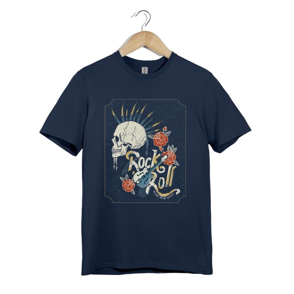 

Vintage Rock T Shirt Unisex Skull Guitar Rose Punk Rock and Roll Festival Gift Tee L