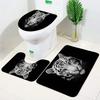 Tiger Bath Mat Set Ferocious Animal Black Non-slip Toilet Lid Foot Rug Floor Mat Small Carpet Anti Slip Bathroom Accessory Set