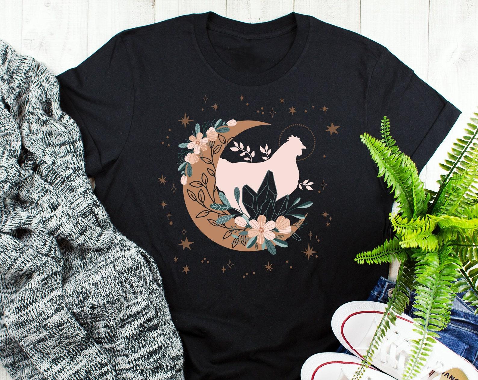 Chicken Shirt,  , Cute Chicken Lover Gift T-shirt, Moon Tshirt, Pet Tee Farmer Farming Celestial Occult Alchemy, Year of the Rooster 120