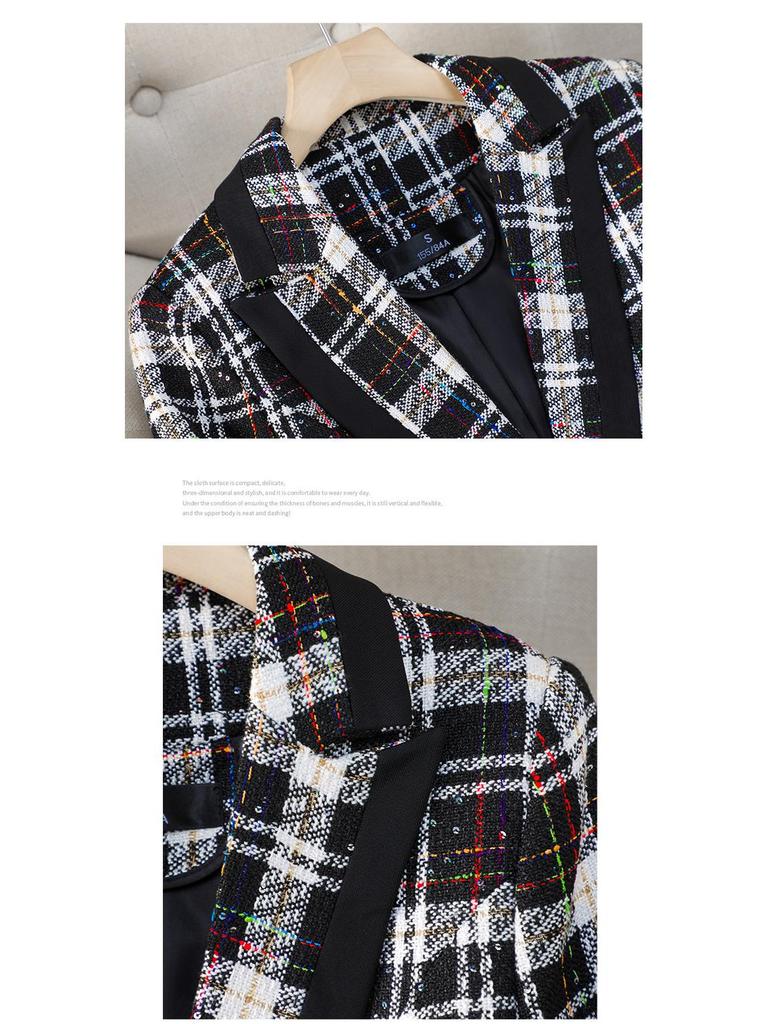 Zihong Women's Green Plaid Blazer: New 2024 Slim-Fit for Autumn/Winter