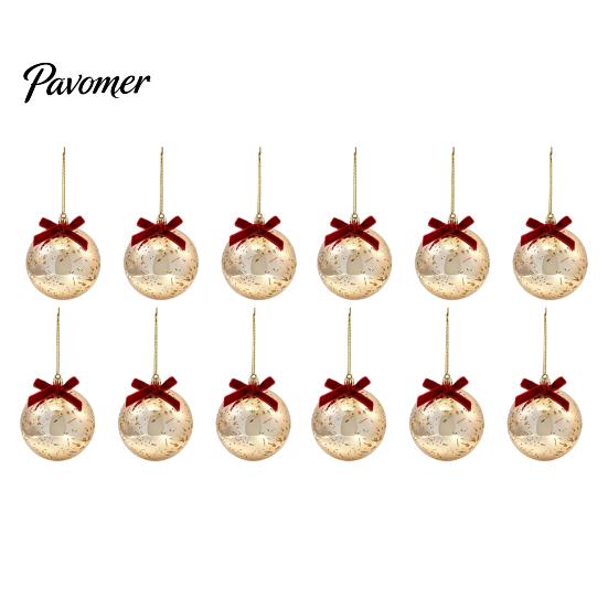 Lightweight Seasonal Decorations Christmas Ball Ornaments, Gold Xmas Tree Decoration with Velvet Bow, Luxury Bulbs Shatterproof Plastic Hanging