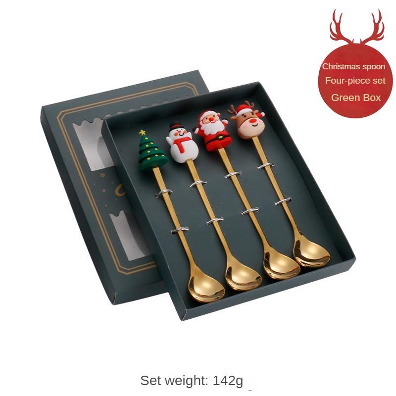 Christmas Cutlery Gift Set Stainless Steel Spoon Home Gift Spoon Set Gift Box Santa Claus Reindeer Coffee Spoon Dessert Spoon