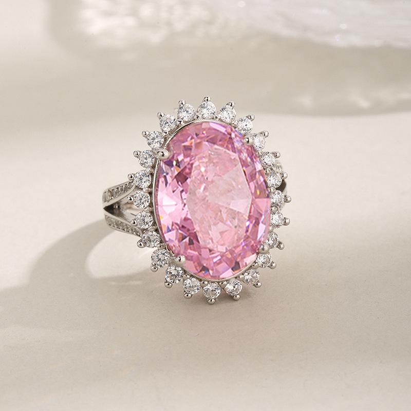S925 Sterling Silver High Carbon Diamond Pink Purple Padparadscha Ring - Women s Fashion Luxury Jewelry Size 8