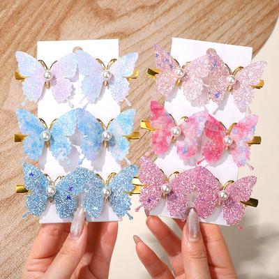 6Pcs/set Colorful Glitter Butterfly Peals Hair Clips for Women Girls Sweet Barrettes Hairpins Rainbow Headwear Hair Accessories