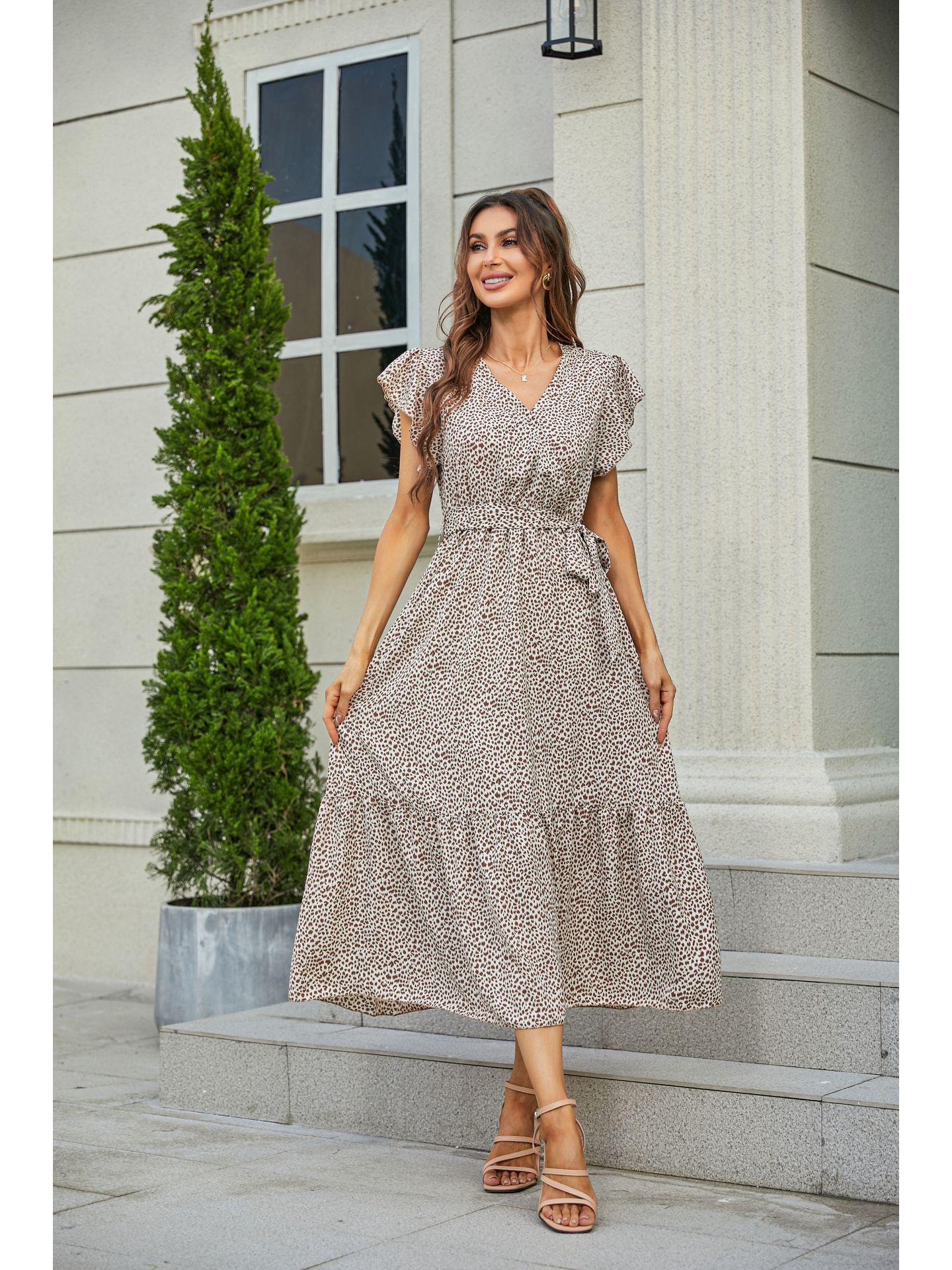 

Женское платье с V-образным вырезом, с принтом, с короткими рукавами - Коллекция весна/лето 2023 L бежевый