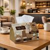 1pc Retro Cafe Typographic Tissue Box - Multi-functional Napkin Dispenser, Two Sizes Available Made of Durable Polyester, Decorated with Coffee Bean C
