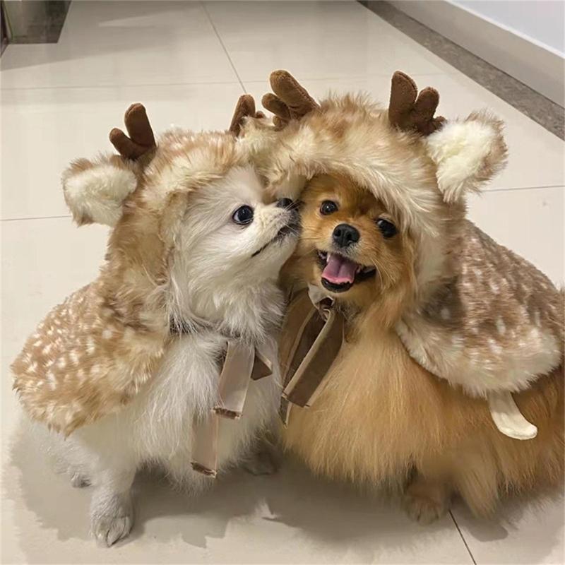 Cute Christmas Reindeer Costume for Dogs Pet Christmas Holiday Accessories Photo Props Suitable Cats and Dogs
