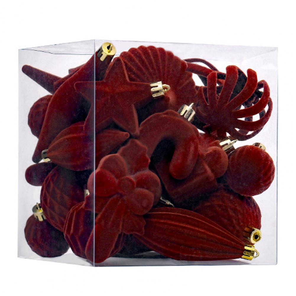 28 Pcs Velvet Christmas Tree Ornaments Set Flocked Balls Star Xmas Tree Hanging Decoration for Holiday Party Decor